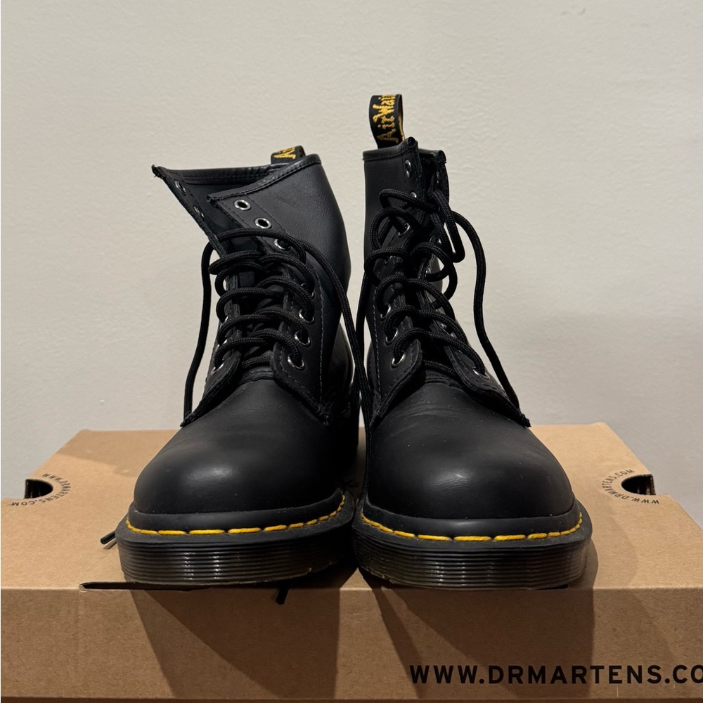 Dr. Martens Black and Yellow Lace-Up Boots